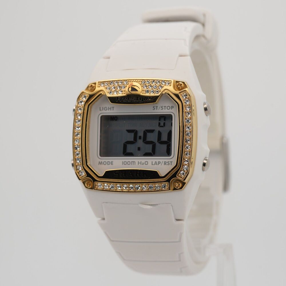 White Gold Tone Freestyle Shark Classic Bling FS84894 Digital Watch 38mm